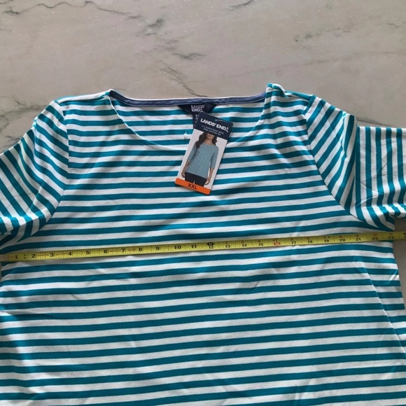 Lands End NEW XXL Womens 3/4 Sleeve Boat Neck 100% Cotton Turquoise/Whit… - Picture 5 of 10